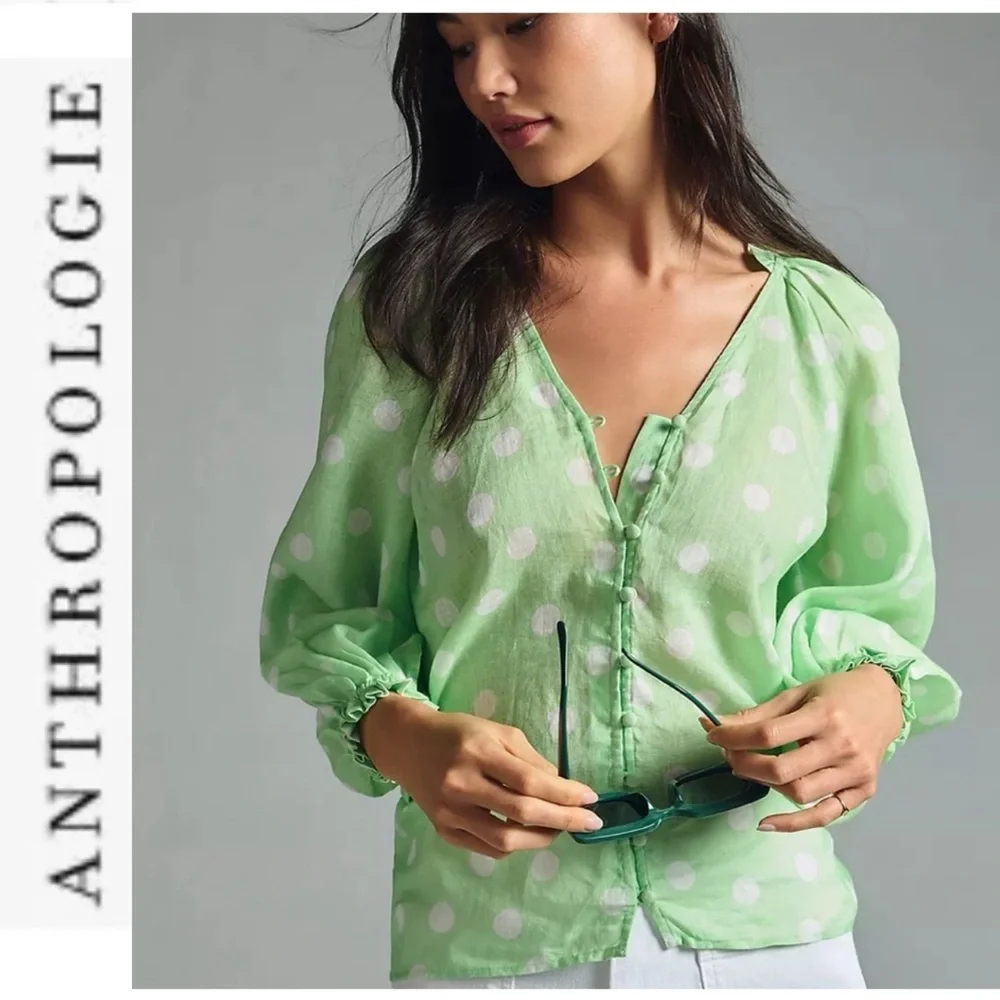 NWT Anthropologie Maeve Audie Linen Puff Sleeve Blouse xs